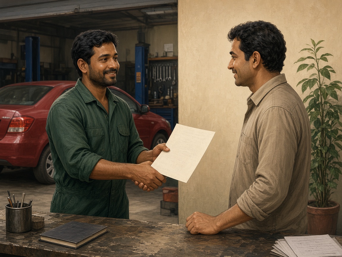 Mechanic explaining a fair service estimate to a customer